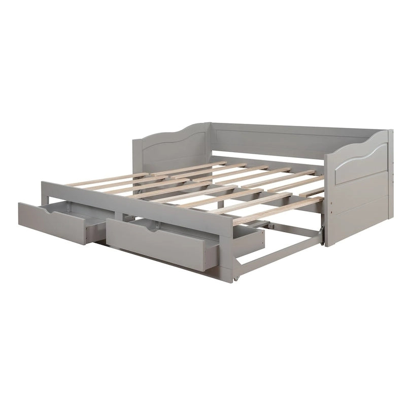 Lit de repos en bois gris/espresso/blanc avec lit gigogne et 2 tiroirs, de taille simple à très grand, pour 1 à 2 personnes