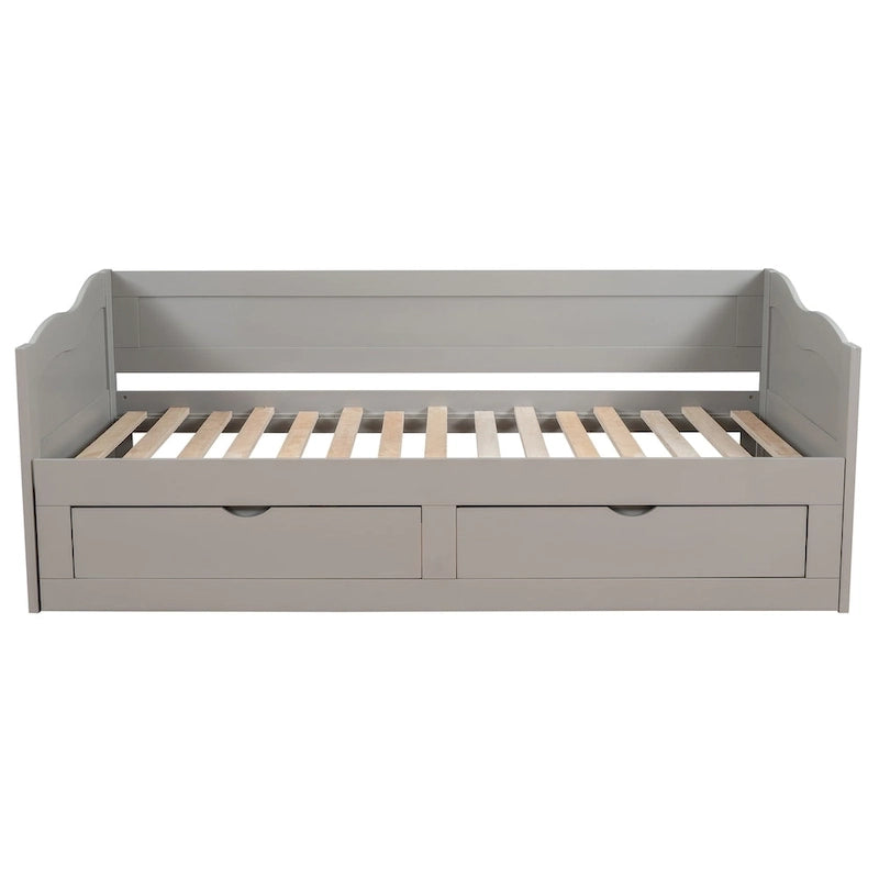 Lit de repos en bois gris/espresso/blanc avec lit gigogne et 2 tiroirs, de taille simple à très grand, pour 1 à 2 personnes