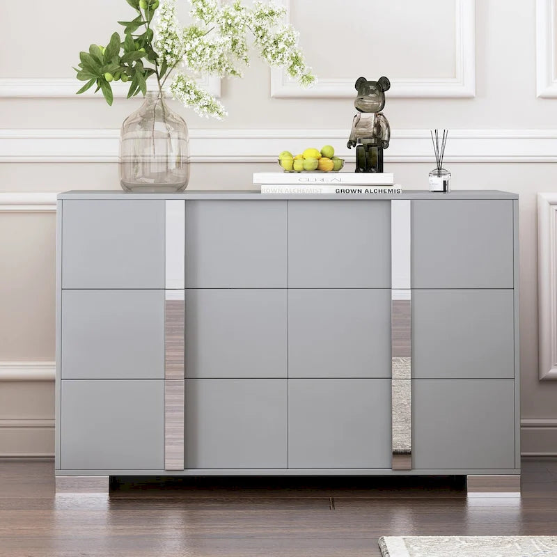 White/Grey 6-Drawer Dresser with Mirror Legs, Single