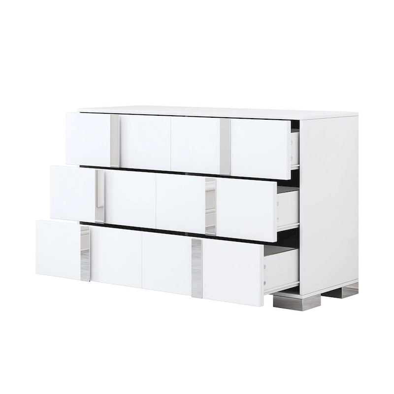 White/Grey 6-Drawer Dresser with Mirror Legs, Single
