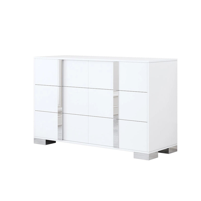 White/Grey 6-Drawer Dresser with Mirror Legs, Single