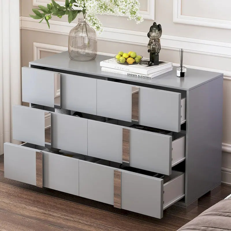 White/Grey 6-Drawer Dresser with Mirror Legs, Single