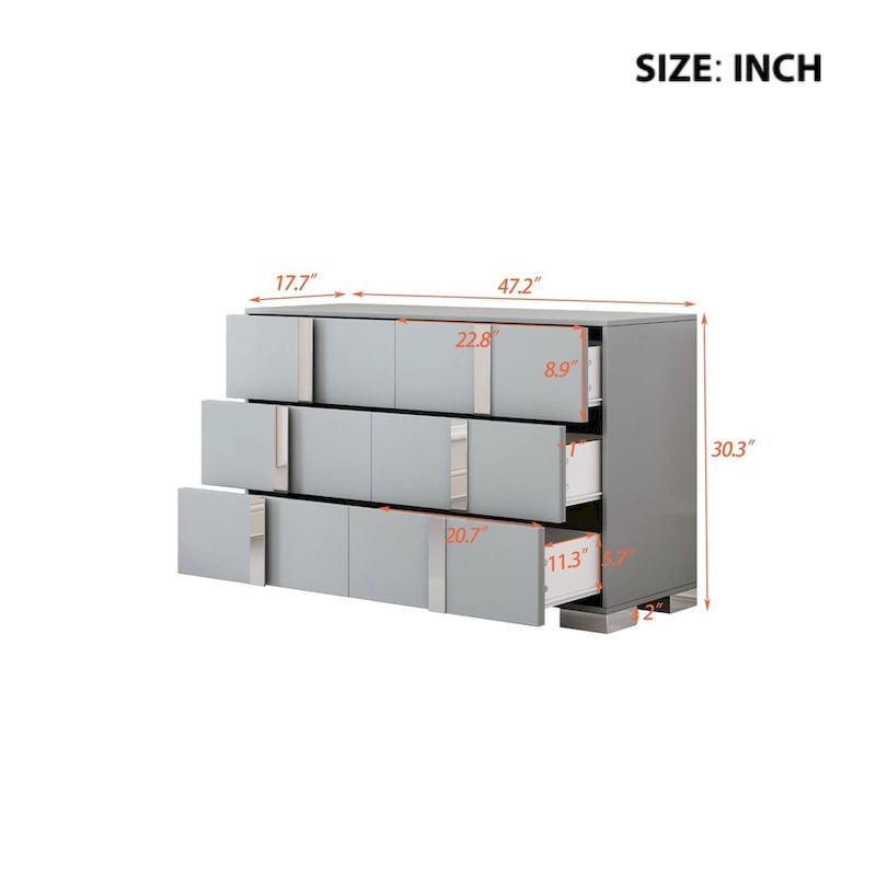 White/Grey 6-Drawer Dresser with Mirror Legs, Single