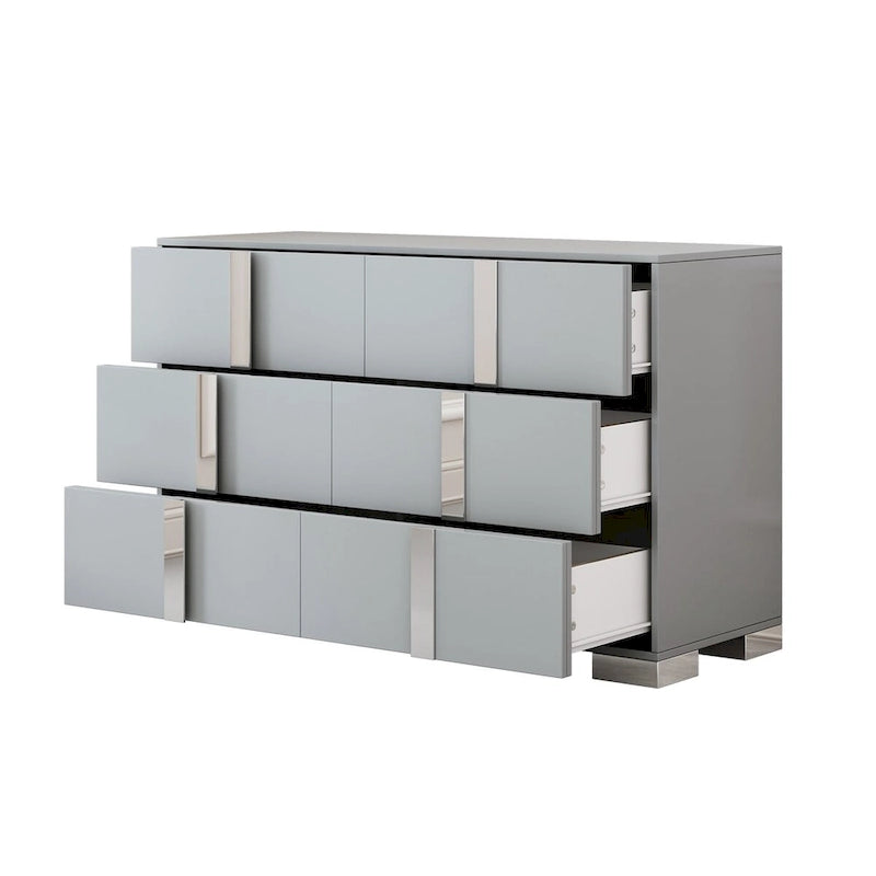 White/Grey 6-Drawer Dresser with Mirror Legs, Single