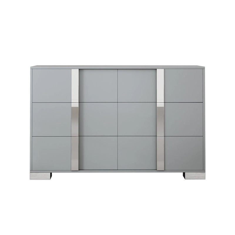 White/Grey 6-Drawer Dresser with Mirror Legs, Single