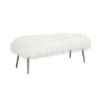 Banc en fausse fourrure blanche de 114 cm avec pieds en métal argenté, 1 place