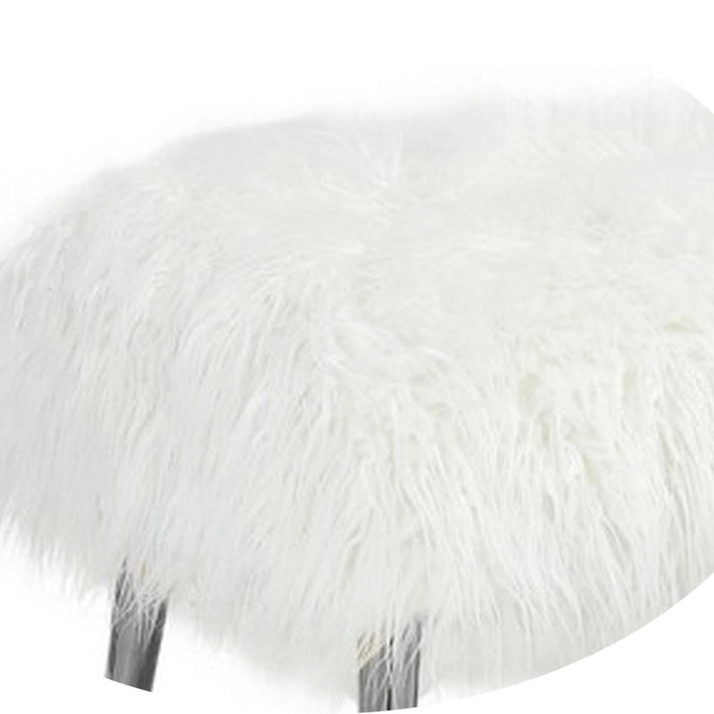 Banc en fausse fourrure blanche de 114 cm avec pieds en métal argenté, 1 place