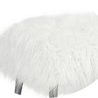 Banc en fausse fourrure blanche de 114 cm avec pieds en métal argenté, 1 place