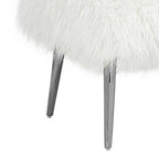 Banc en fausse fourrure blanche de 114 cm avec pieds en métal argenté, 1 place
