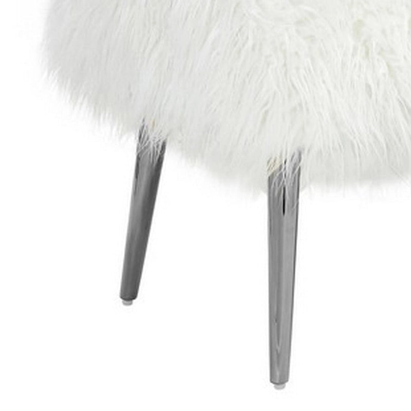 Banc en fausse fourrure blanche de 114 cm avec pieds en métal argenté, 1 place