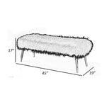 Banc en fausse fourrure blanche de 114 cm avec pieds en métal argenté, 1 place