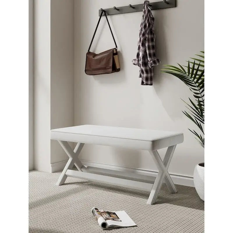 Banc rembourré en velours multicolore, piètement en X, assise individuelle