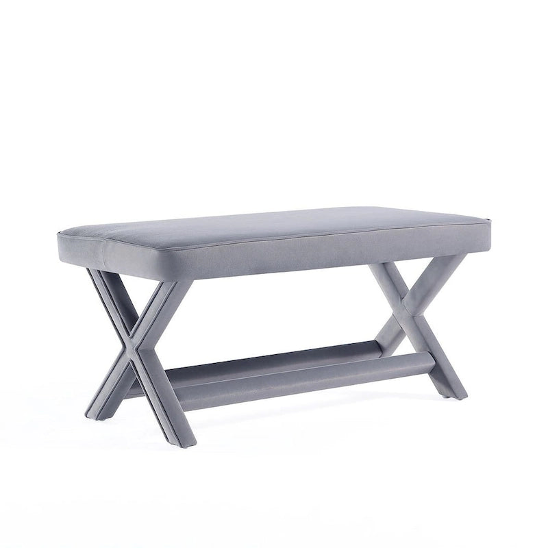Multi-Color Velvet Upholstered Bench, X-Leg Style, Single Seat