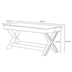 Multi-Color Velvet Upholstered Bench, X-Leg Style, Single Seat