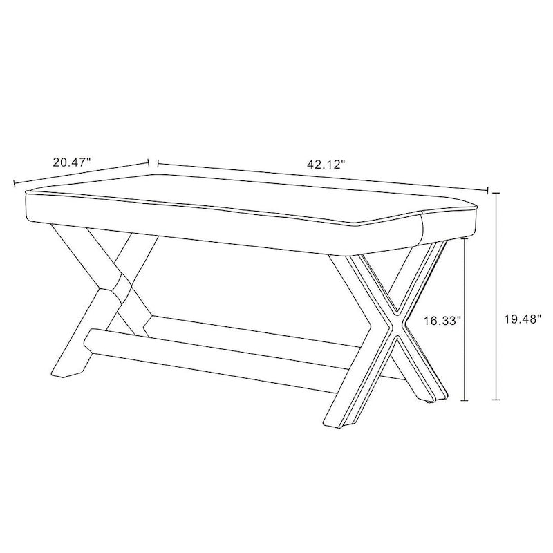 Multi-Color Velvet Upholstered Bench, X-Leg Style, Single Seat