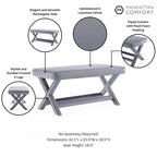 Multi-Color Velvet Upholstered Bench, X-Leg Style, Single Seat