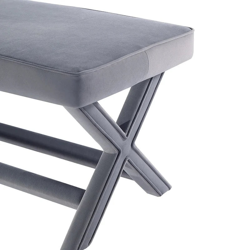 Multi-Color Velvet Upholstered Bench, X-Leg Style, Single Seat