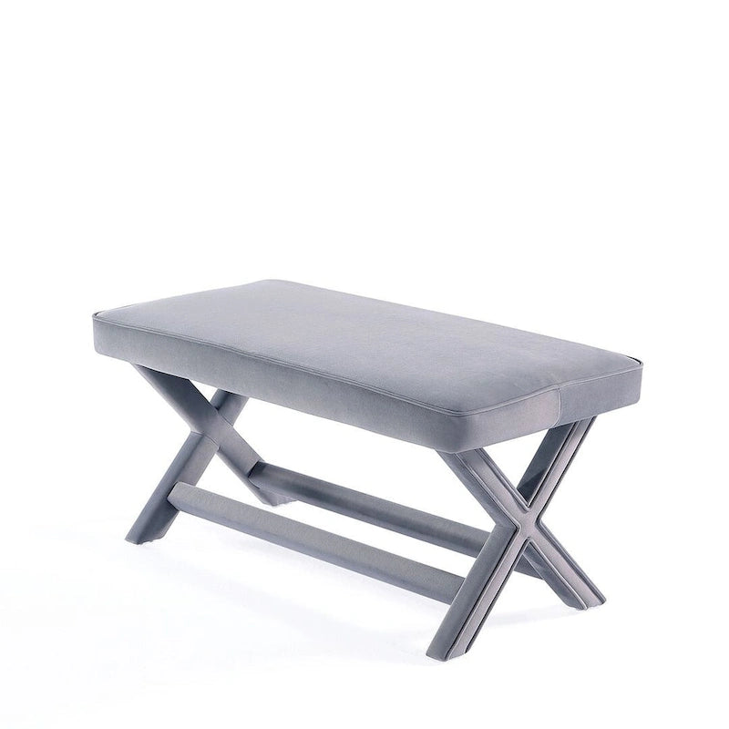 Multi-Color Velvet Upholstered Bench, X-Leg Style, Single Seat