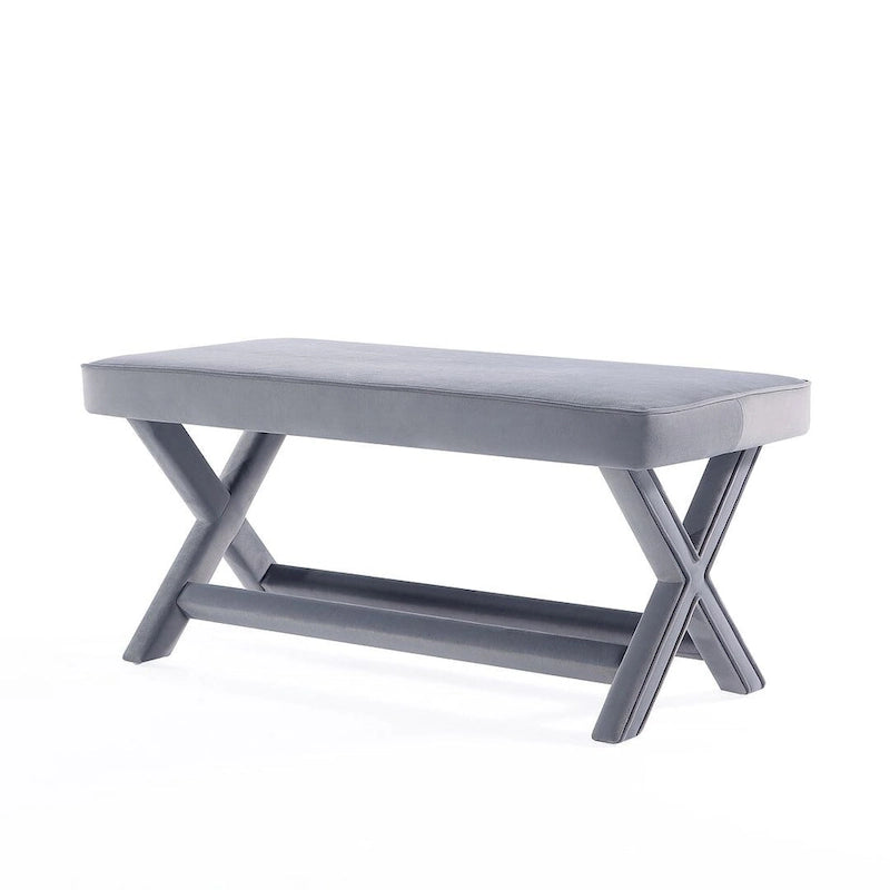 Multi-Color Velvet Upholstered Bench, X-Leg Style, Single Seat
