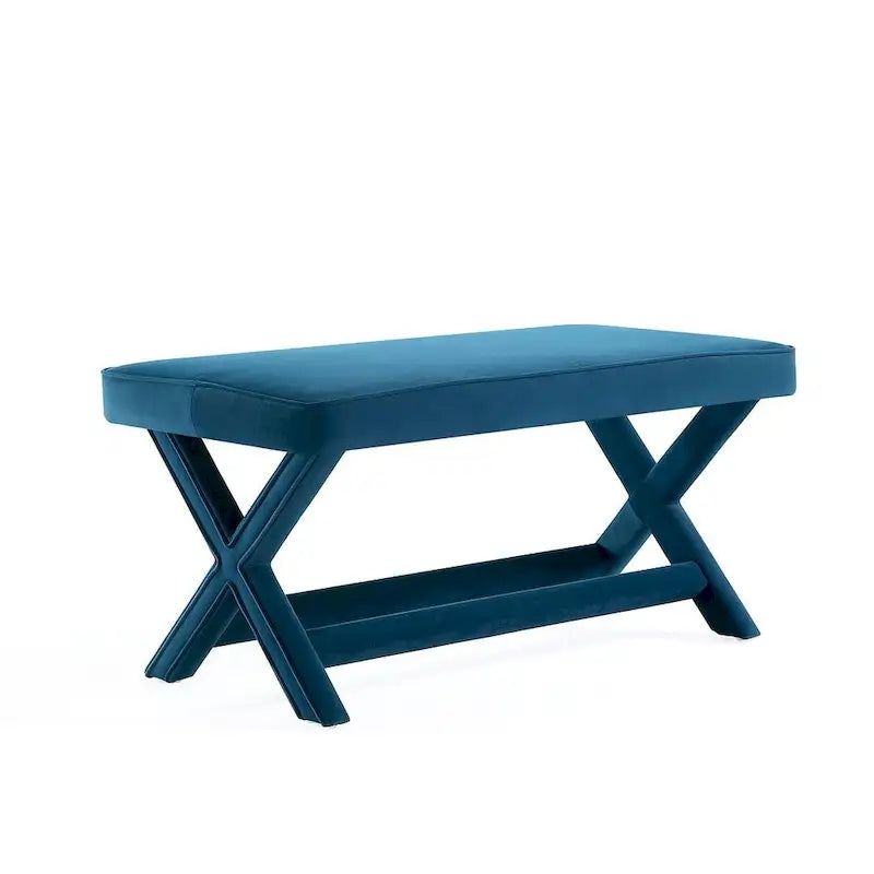 Multi-Color Velvet Upholstered Bench, X-Leg Style, Single Seat