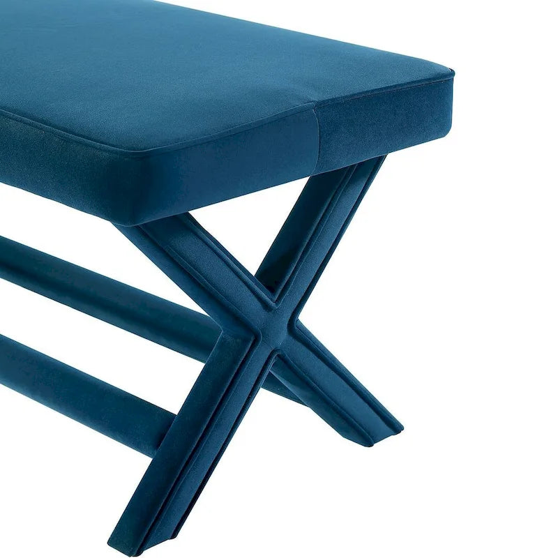 Multi-Color Velvet Upholstered Bench, X-Leg Style, Single Seat
