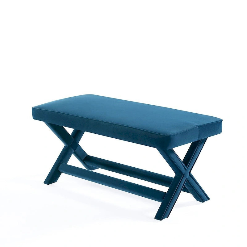 Multi-Color Velvet Upholstered Bench, X-Leg Style, Single Seat