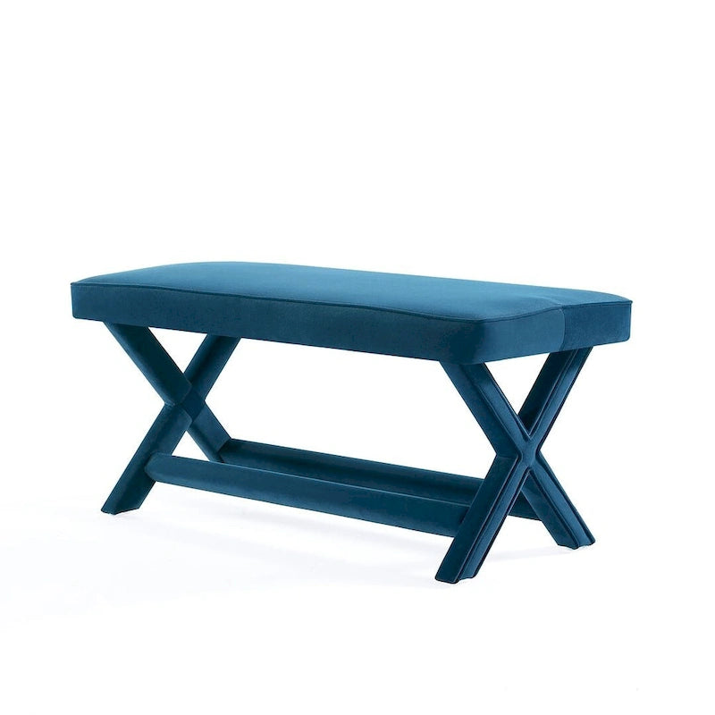 Multi-Color Velvet Upholstered Bench, X-Leg Style, Single Seat