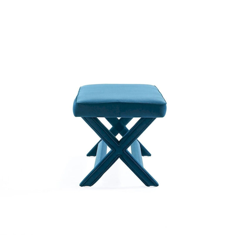 Multi-Color Velvet Upholstered Bench, X-Leg Style, Single Seat