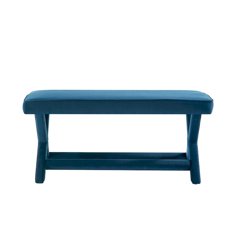 Multi-Color Velvet Upholstered Bench, X-Leg Style, Single Seat