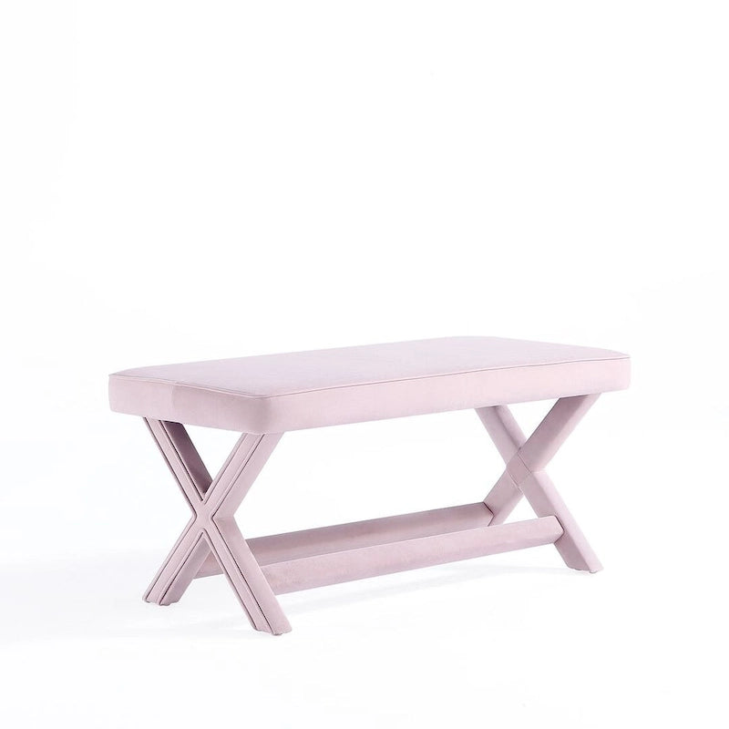 Multi-Color Velvet Upholstered Bench, X-Leg Style, Single Seat