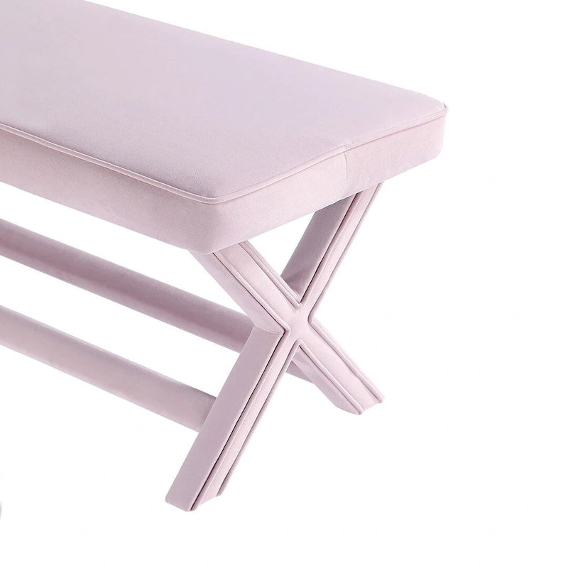 Multi-Color Velvet Upholstered Bench, X-Leg Style, Single Seat