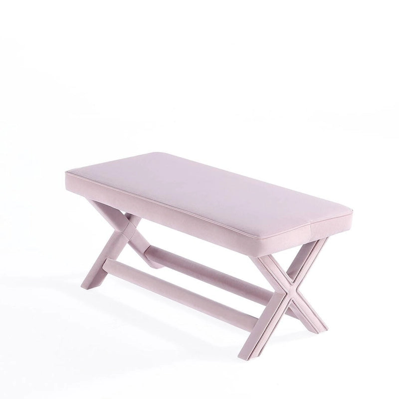Multi-Color Velvet Upholstered Bench, X-Leg Style, Single Seat