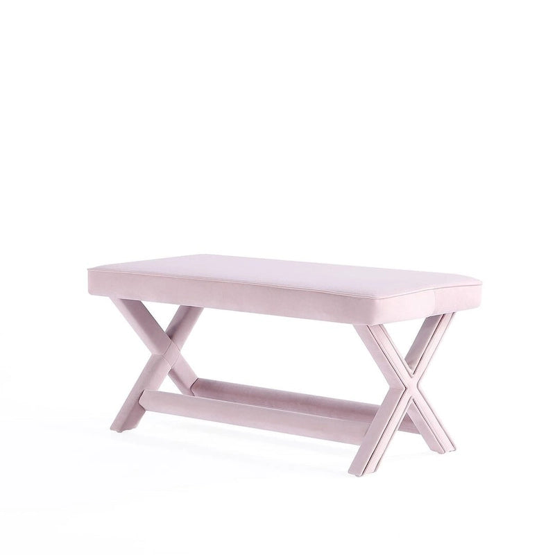 Multi-Color Velvet Upholstered Bench, X-Leg Style, Single Seat