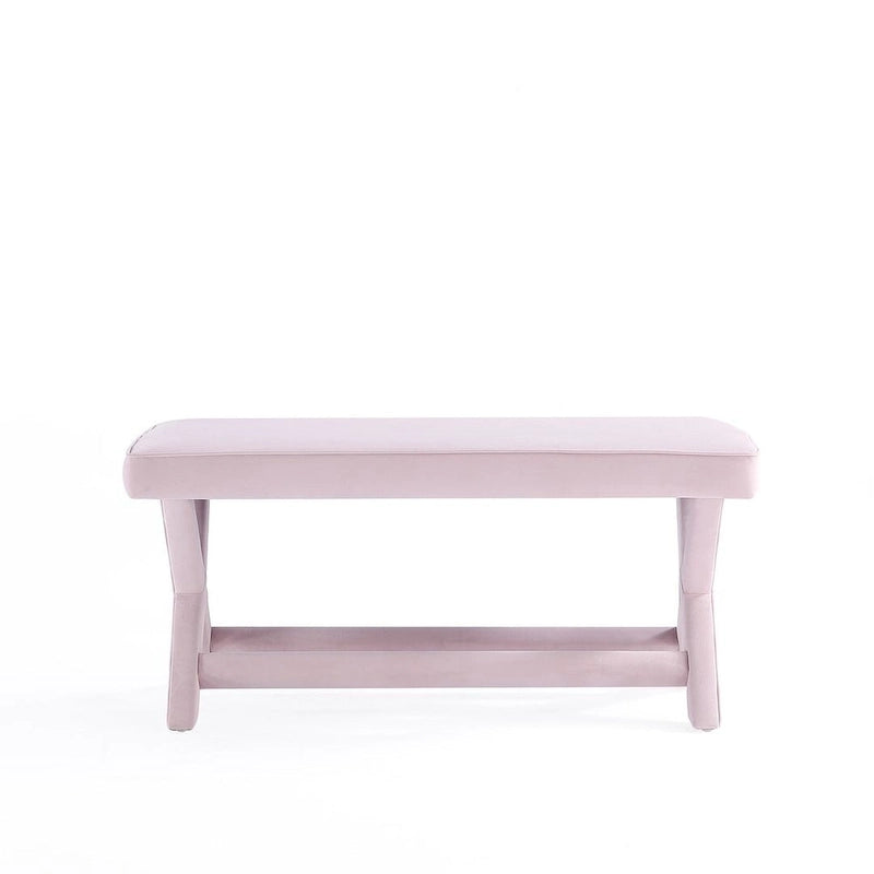 Multi-Color Velvet Upholstered Bench, X-Leg Style, Single Seat