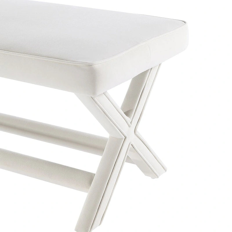 Multi-Color Velvet Upholstered Bench, X-Leg Style, Single Seat
