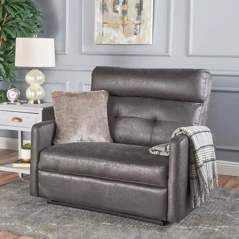 Navy Blue / Slate Fabric Double Recliner Loveseat for 2
