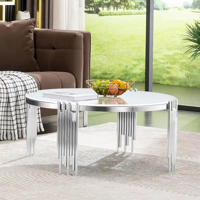 Gold / Silver Round Glass Coffee Table with Metal Legs