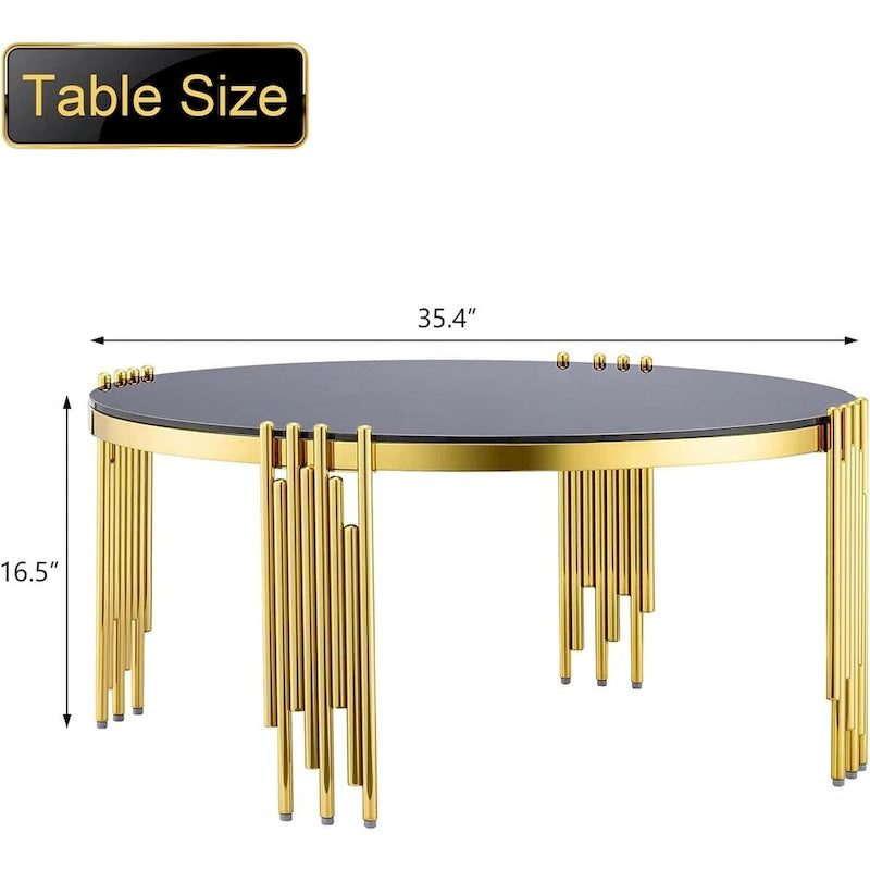 Gold / Silver Round Glass Coffee Table with Metal Legs