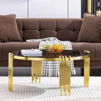 Gold / Silver Round Glass Coffee Table with Metal Legs