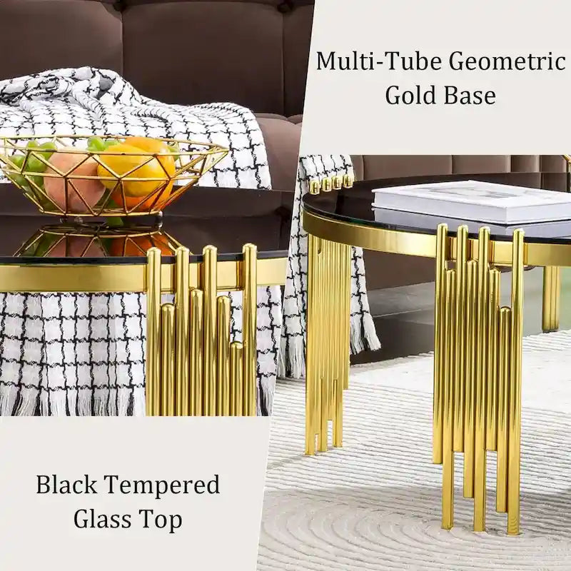 Gold / Silver Round Glass Coffee Table with Metal Legs