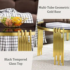 Gold / Silver Round Glass Coffee Table with Metal Legs