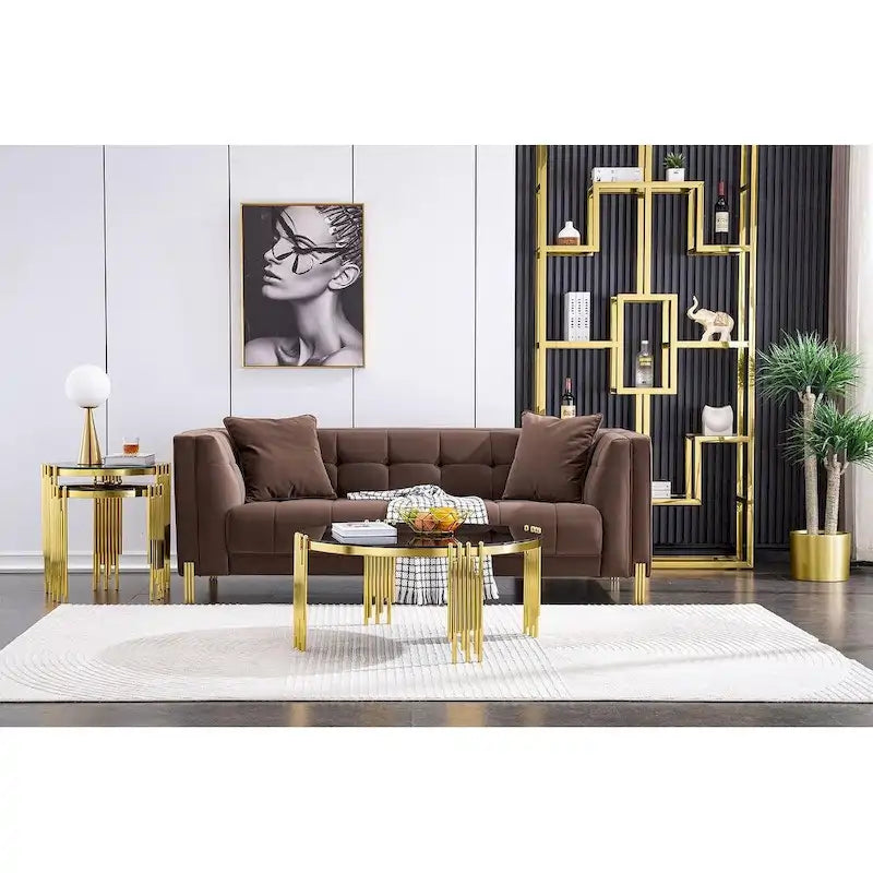 Gold / Silver Round Glass Coffee Table with Metal Legs