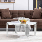 Gold / Silver Round Glass Coffee Table with Metal Legs