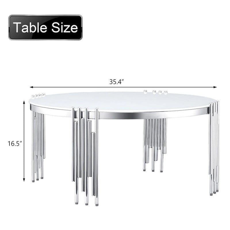Gold / Silver Round Glass Coffee Table with Metal Legs