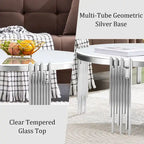 Gold / Silver Round Glass Coffee Table with Metal Legs