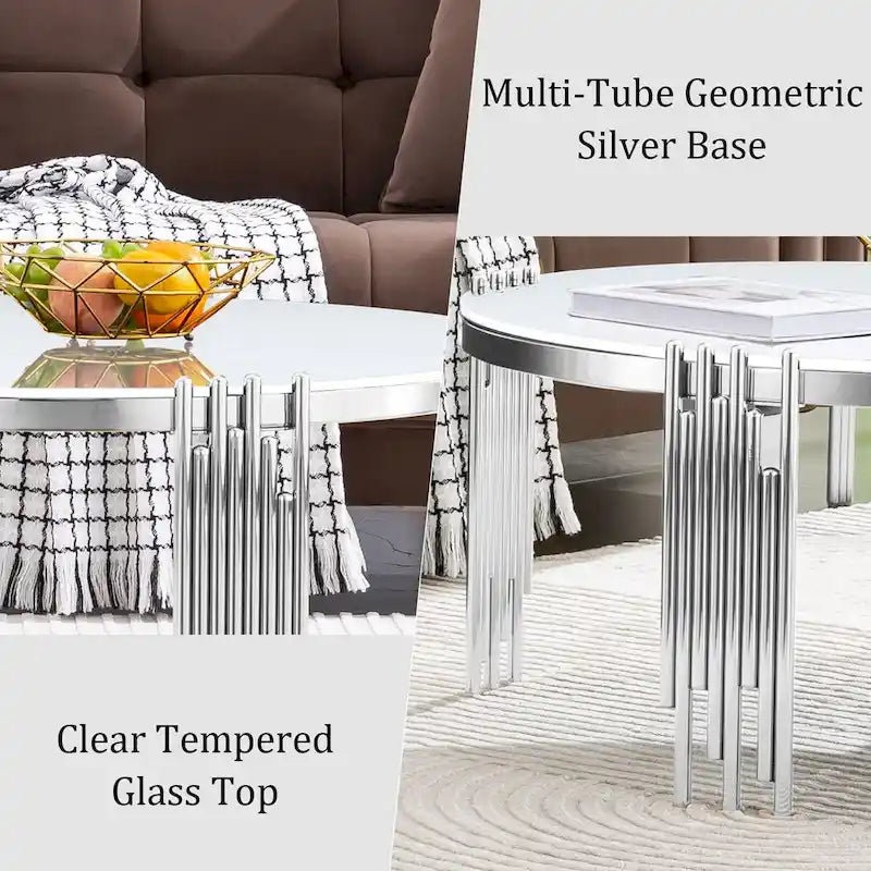 Gold / Silver Round Glass Coffee Table with Metal Legs