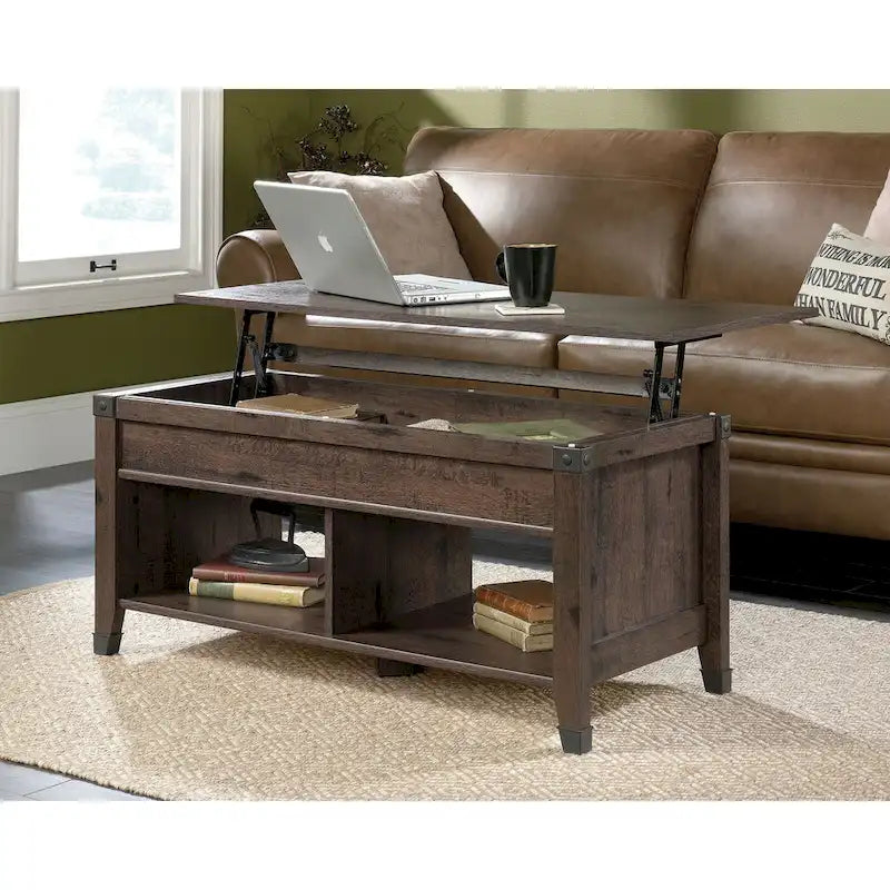 Washington Cherry Lift-Top Coffee Table with Storage, Seats 1