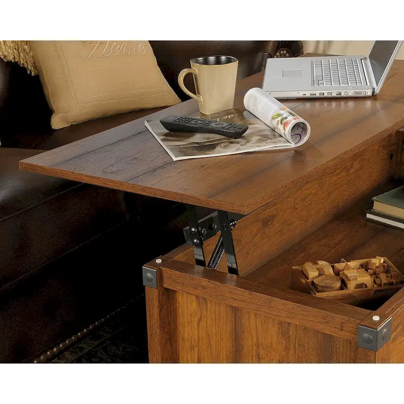 Washington Cherry Lift-Top Coffee Table with Storage, Seats 1