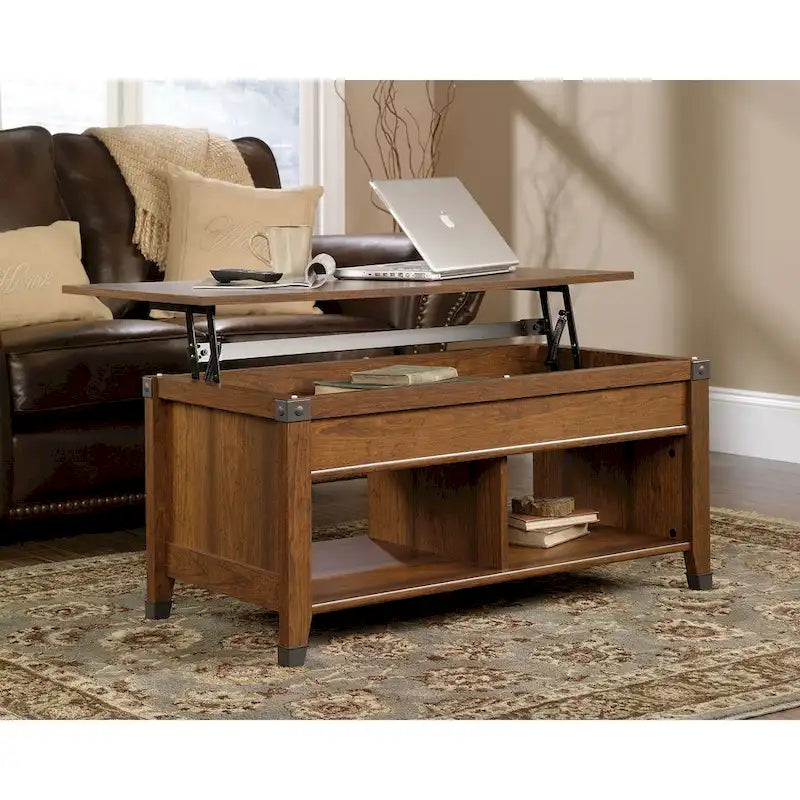 Washington Cherry Lift-Top Coffee Table with Storage, Seats 1