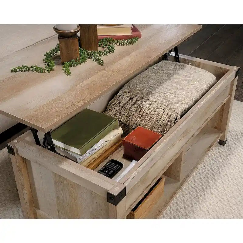 Washington Cherry Lift-Top Coffee Table with Storage, Seats 1